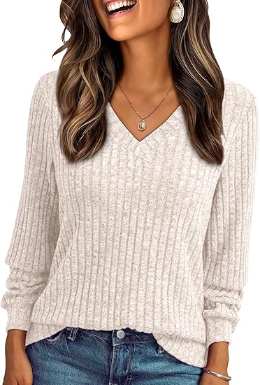 V Neck Long Sleeve Shirt Fall Fashion Tops Tunic Dressy Casual Sweater Clothes Cute Trendy Work Outfits 2026